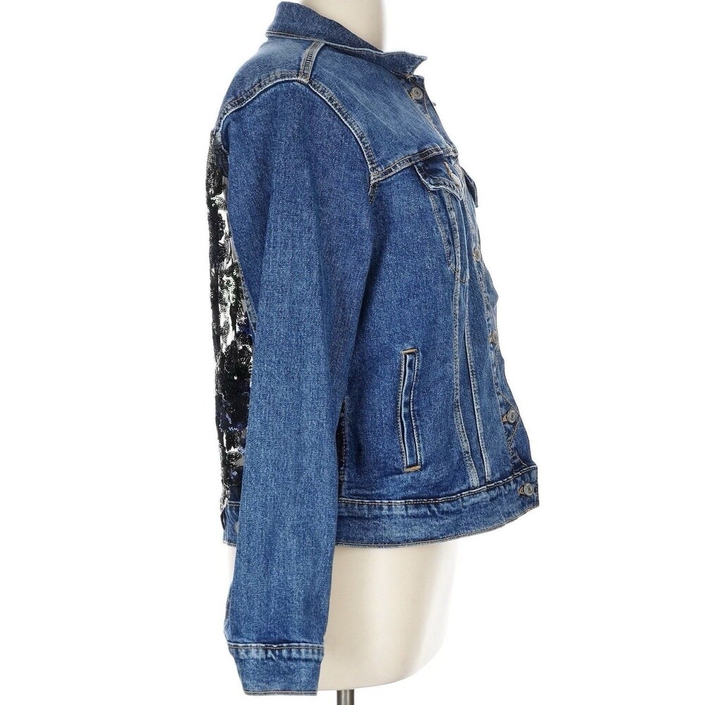 Suzy T Designs Sz L Lace Back Denim Jacket Blue Statement Couture Floral Boho - Picture 8 of 16